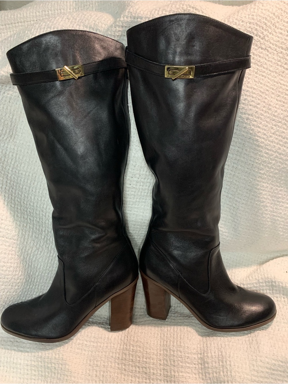 Tommy Hilfiger Black Leather knee high Heeled Boots
